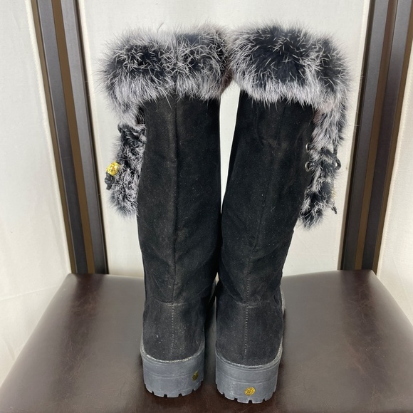 Suede Fur Trim Snow Boots Black Size 9 EU 40, 1.5" Heel, Lug Sole, NWOT - Picture 4 of 11